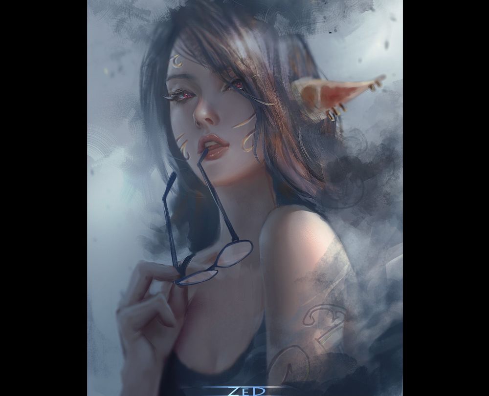 Обои для рабочего стола Девушка - эльфийка с очками в руке, by Trung Bui