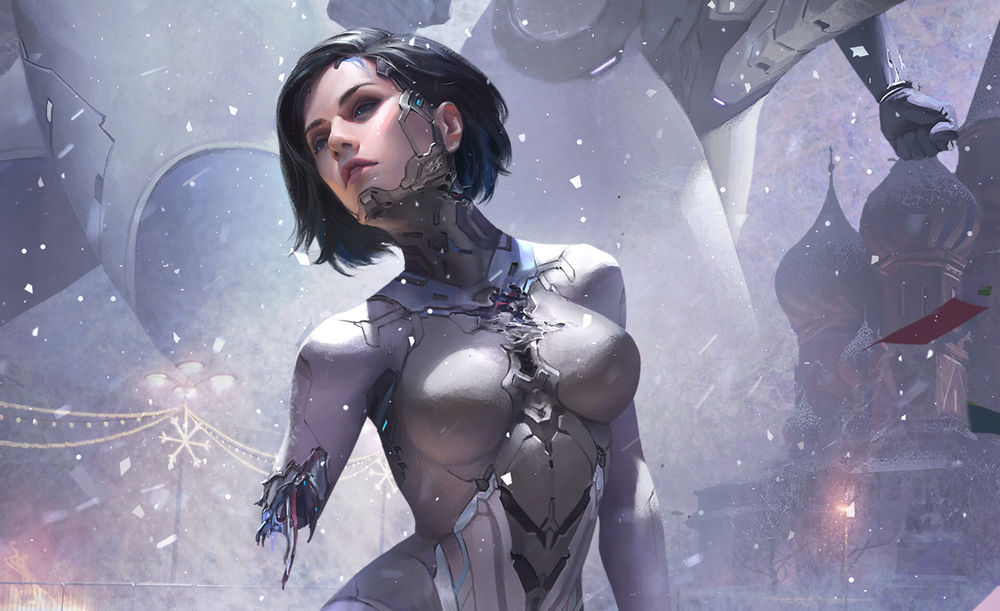 Обои для рабочего стола Кибер-девушка без руки, by XiaoGuang Sun