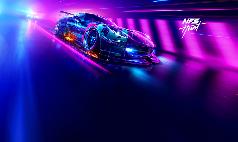 Обои для рабочего стола Chevrolet Corvette мчится по ночной треку, из игры Need for Speed