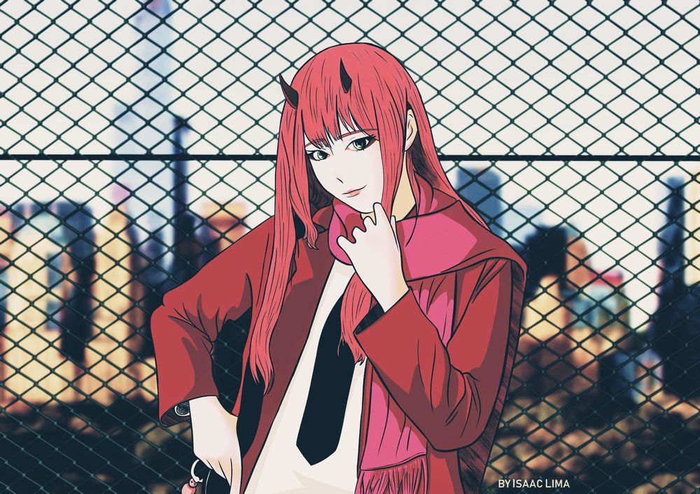 Обои для рабочего стола Zero Two / Зеро Ту из аниме Darling in the FranXX / Милый во Франкcе, by yomichiboy