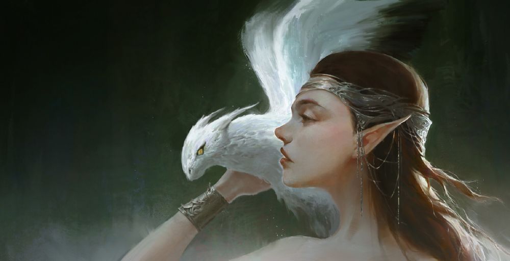 Обои для рабочего стола Богиня Artemis / Артемида с крылатым животным, by Leo