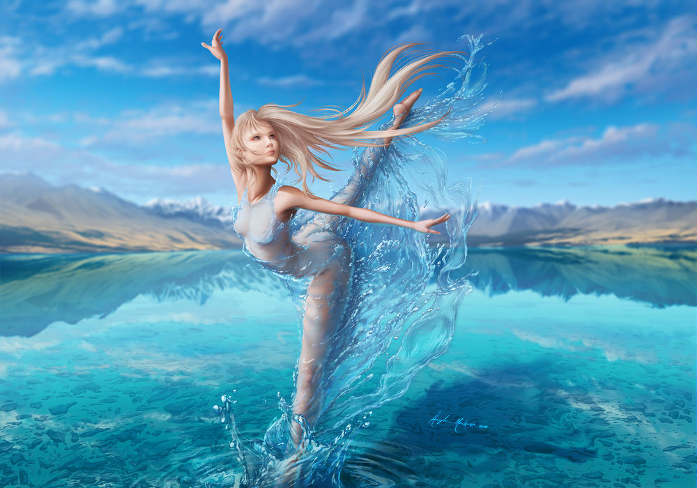 Обои для рабочего стола Светловолосая девушка в воде, by HaydenM