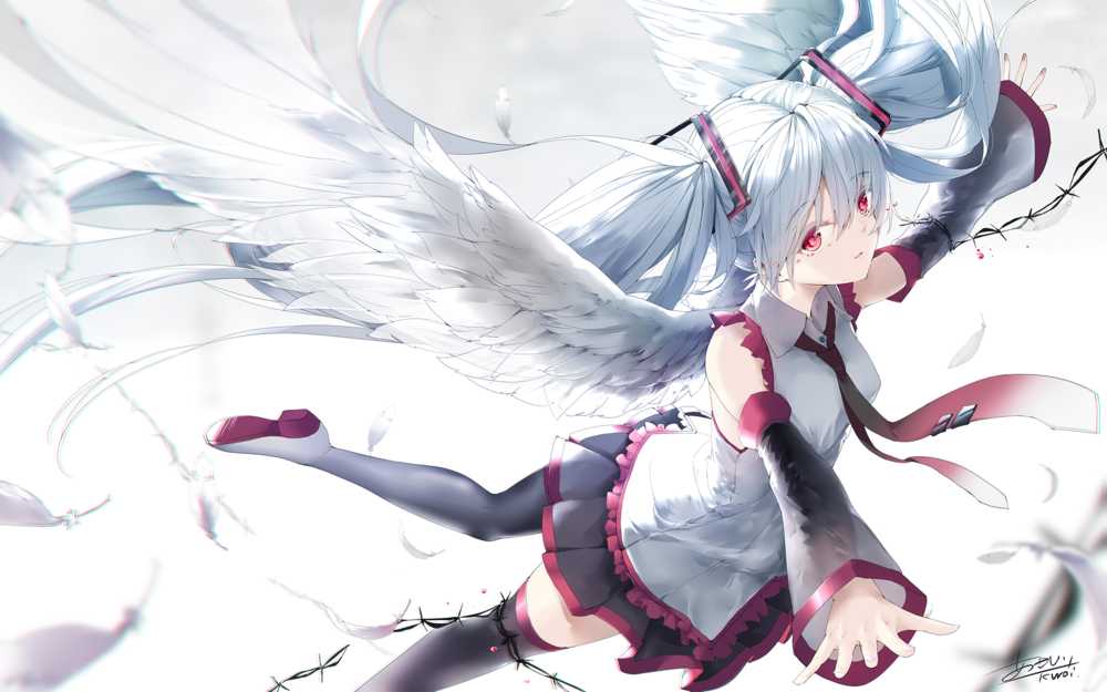 Обои для рабочего стола Vocaloid Hatsune Miku / Вокалоид Хатсунэ Мику с ангельскими крыльями