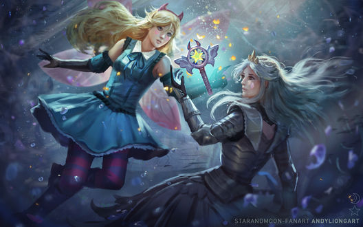 Обои на рабочий стол STAR BUTTERFLY AND QUEEN MOON / ЗВЕЗДНАЯ БАБОЧКА И КОРОЛЕВА ЛУНЫ из мультсериала STAR BUTTERFLY, by andyliongart