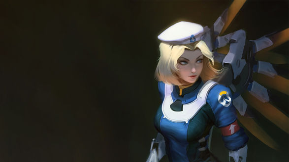 Обои на рабочий стол Mercy / Ангел / Angela Ziegler / Ангела Циглер из игры Overwatch / Дозор, by MonoriRogue