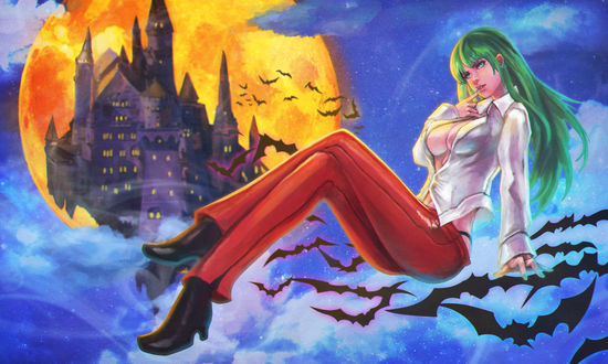 Обои на рабочий стол Morrigan Aensland / Морриган Энсланд из аниме Vampire Hunter / Ночные воины: Охотники на вампиров, by Antsstyle