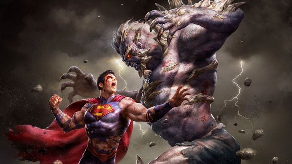 Обои на рабочий стол Superman VS Doomsday / Супермен против Думсдэя-суперзлодея комиксов издательства DC Comics, by Alon Chou