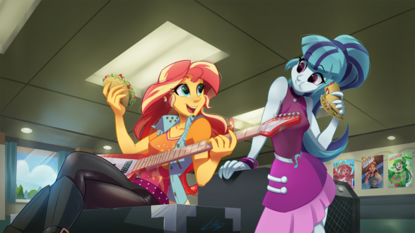 Обои на рабочий стол Sunset Shimmer / Сансет Шиммер и Sonata Dusk / Соната Даск из мультсериала My Little Pony: Friendship is Magic / MLP:FiM / Мой маленький пони: Дружба – это чудо, by Light262