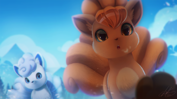 Обои на рабочий стол Vulpix / Вульпикс и Flareon / Флареон из аниме Pokemon / Покемон, by Light262