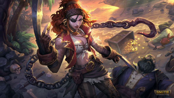 Обои на рабочий стол Девушка-пират из игры Smite