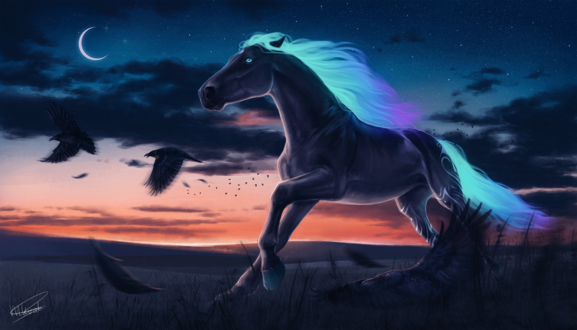 Обои на рабочий стол Chasing the Night / В погоне за ночью, by Lunameyza