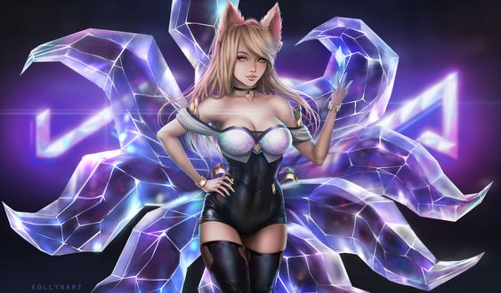 Обои на рабочий стол Ahri / Ари из игры League of Legends, by eollynart