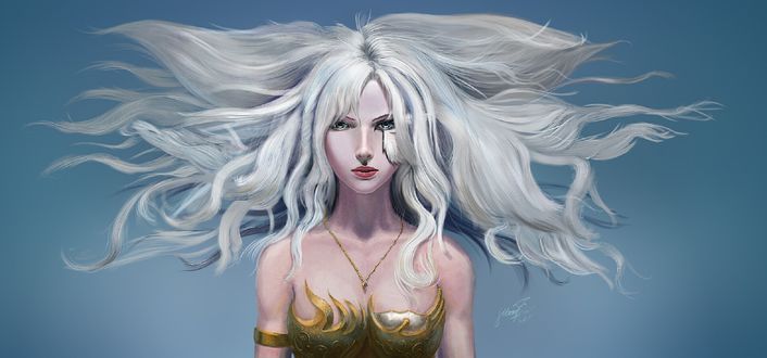 Обои на рабочий стол Белокурая девушка-воин из игры League of Legends / Лига Легенд, by Hoang Phi Than Long