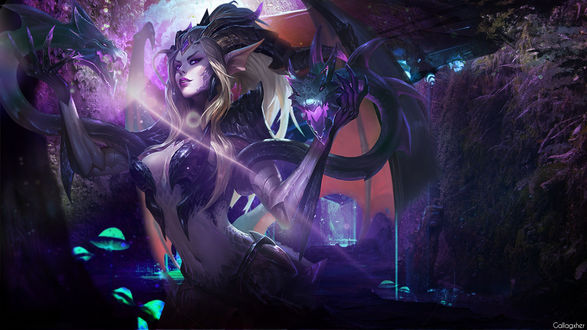 Обои на рабочий стол Dragon Sorceress Zyra / Колдунья-Дракон Зира из игры League of Legends / Лига Легенд, by Gallagxher