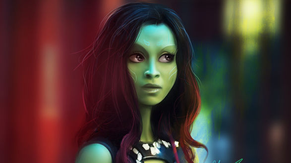 Обои на рабочий стол Гамора / Gamora из фильма Стражи галактики / Guardians of the galaxy, by Charlotte Lebreton