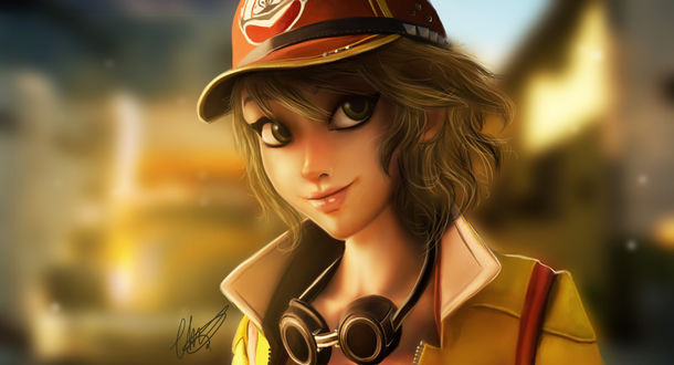 Обои на рабочий стол Cindy / Синди из игры Final Fantasy XV / Последняя фантазия XV, by Charlotte Lebreton