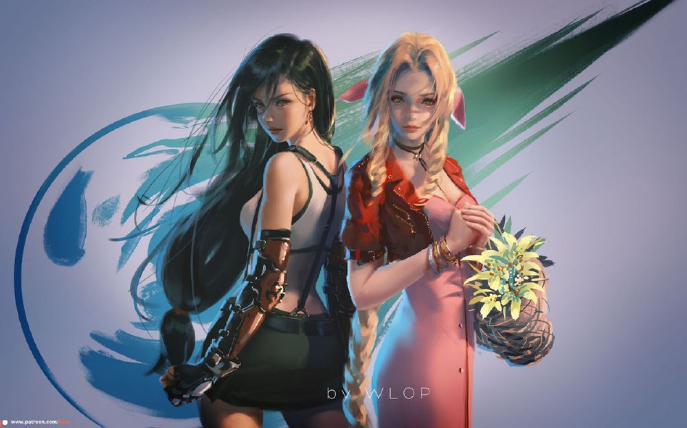 Обои для рабочего стола Aerith и Tifa2 / Аэрит и Тифа, by wlop
