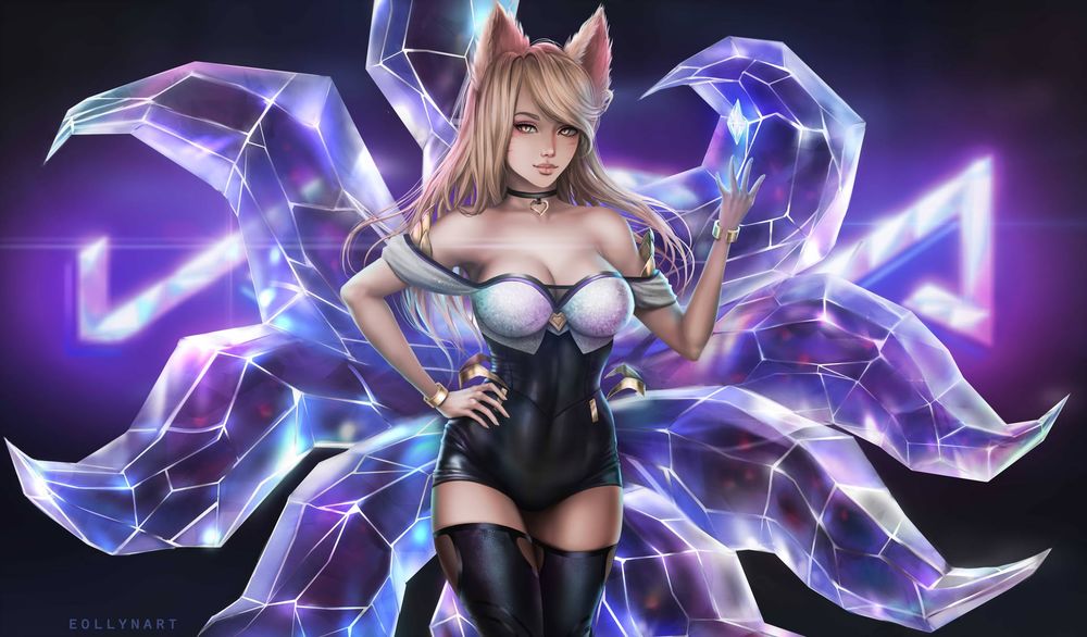 Обои для рабочего стола Ahri / Ари из игры League of Legends, by eollynart