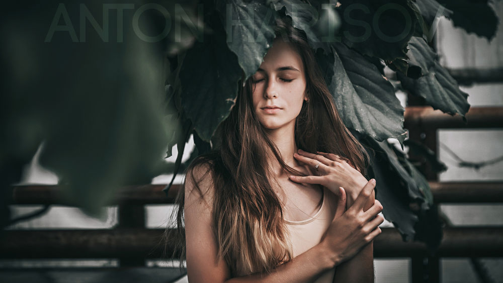Обои для рабочего стола Модель Настя под листвой. Фотограф Харисов Антон
