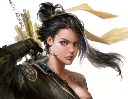 Обои на рабочий стол Хандзо Шимада / Hanzo Shimada из игры Overwatch / Дозор, by Raypier P