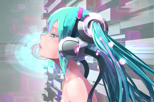 Обои на рабочий стол Vocaloid Miku Hatsune / Вокалоид Мику Хацунэ, by LenMJPU