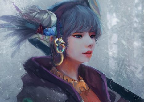 Обои на рабочий стол Девушка с сиреневыми волосами и глазами, by gynryo