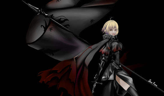 Обои на рабочий стол Saber Alter / Dark Saber / Сейбер Альтер из визуальной новеллы Fate / stay night, by Jun Fan