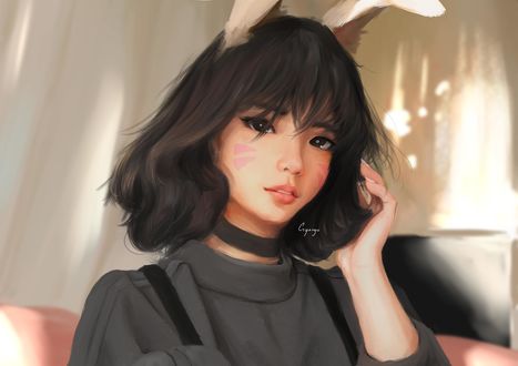 Обои на рабочий стол D. VA / Ханна Сон из игры Overwatch / Дозор, by gynryo