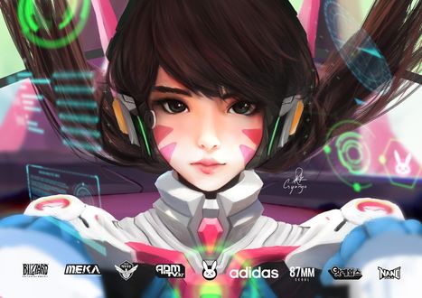 Обои на рабочий стол D. VA / Ханна Сон из игры Overwatch / Дозор, by gynryo