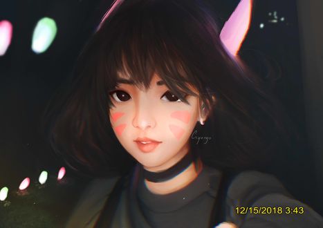 Обои на рабочий стол D. VA / Ханна Сон из игры Overwatch / Дозор, by gynryo