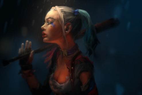 Обои на рабочий стол Harley Quinn / Харли Квинн с битой в руке