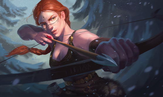 Обои на рабочий стол Рыжеволосая девушка-Norse archer / Норвежский лучник, by Mariia Loniuk