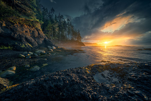 Обои на рабочий стол Закат над побережьем, MasonCounty, США, by Christian S
