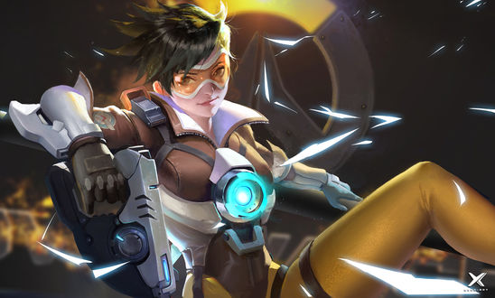 Обои на рабочий стол Tracer / Трейсер из игры Overwatch / Дозор, by Xing-Art
