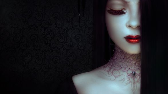 Обои на рабочий стол Лицо девушки с закрытыми глазами на темном фоне, Mystery of the Rose, by Neville Dsouza