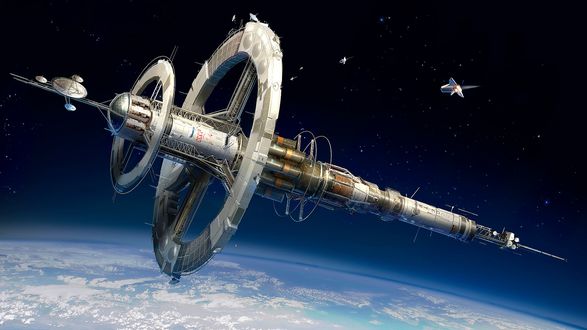 Обои на рабочий стол Космический корабль на орбите