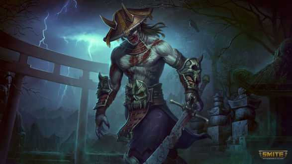 Обои на рабочий стол Японский бог подземного мира Susano / Сусано из игры Smite, by MarmaduX