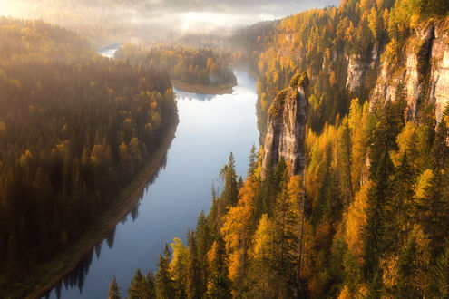 Обои на рабочий стол Осень на Усьвинских столбах, фотограф Кузнецов Кирилл