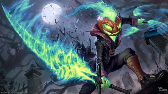 Обои на рабочий стол Spooky Jack / Жуткий Джек с магическим оружием, арт к игре Vainglory, by Billy Christian
