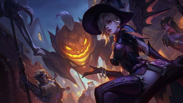 Обои на рабочий стол Mercy / Ангел / Ангела Циглер и другие герои игры Overwatch / Дозор проводят Halloween Parade / Парад на Хэллоуин, by ye yuan