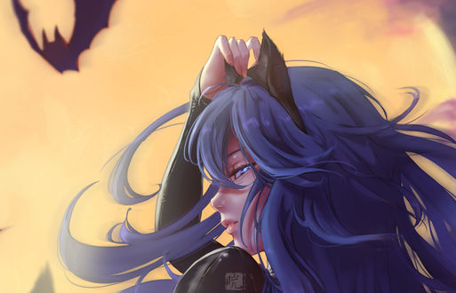 Обои на рабочий стол Black Cat Lucina / Черная Кошка Люцина из игры Fire Emblem: Kakusei, by Mitsu Art