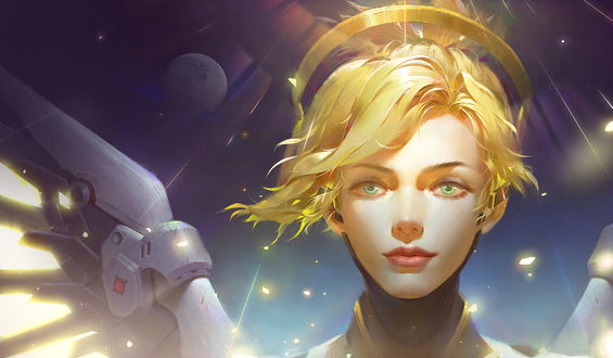 Обои на рабочий стол Mercy / Ангел / Ангела Циглер из игры Overwatch / Дозор, by St Luthien