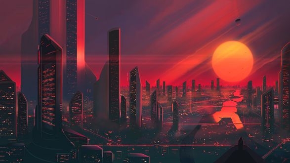Обои на рабочий стол Город на закате, by JoeyJazz