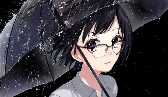 Обои на рабочий стол Анимешная девушка под дождем, by sogawa66