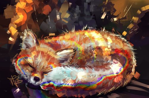Обои на рабочий стол Спящая рыжая лиса, by Polina 1NFIN1TY Cheliadinova