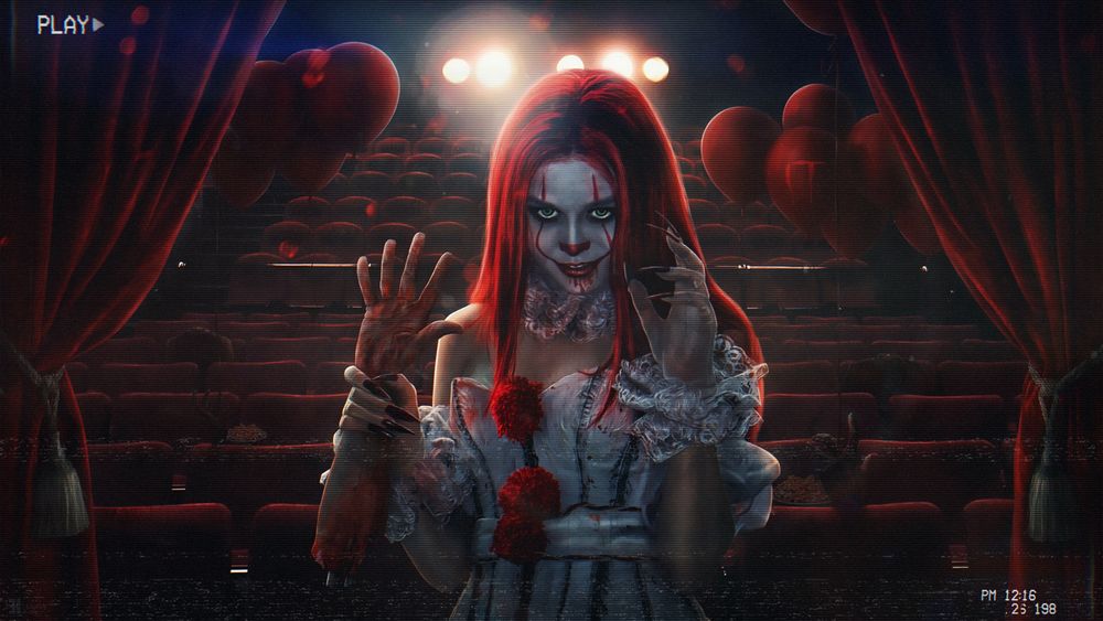 Oboi Devushka V Naryade Klouna Pennivajza Pennywise Iz Filma Uzhasov Ono It Derzhit S Otorvannoj Rukoj V Svoej Ruke By Evgenij Kungur Na Rabochij Stol