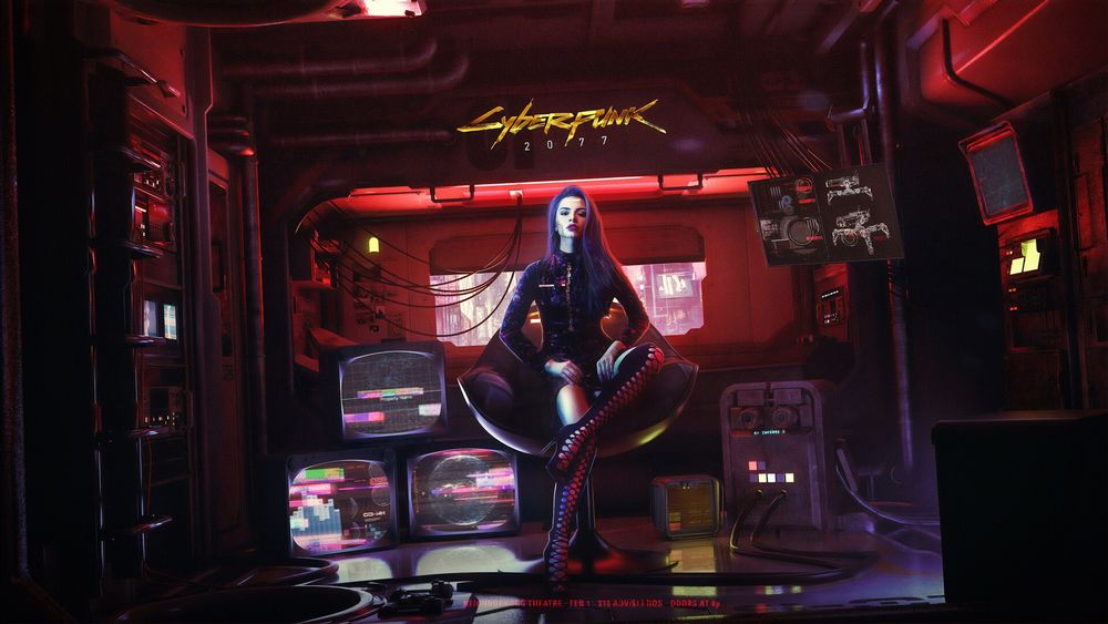 Обои для рабочего стола Девушка сидит в кресле (Cyberpunk2077)
