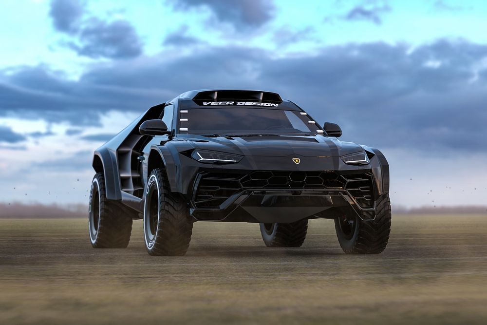 Обои для рабочего стола Авто марки Lamborghini Urus стоит на пустынной местности, by Veer Design