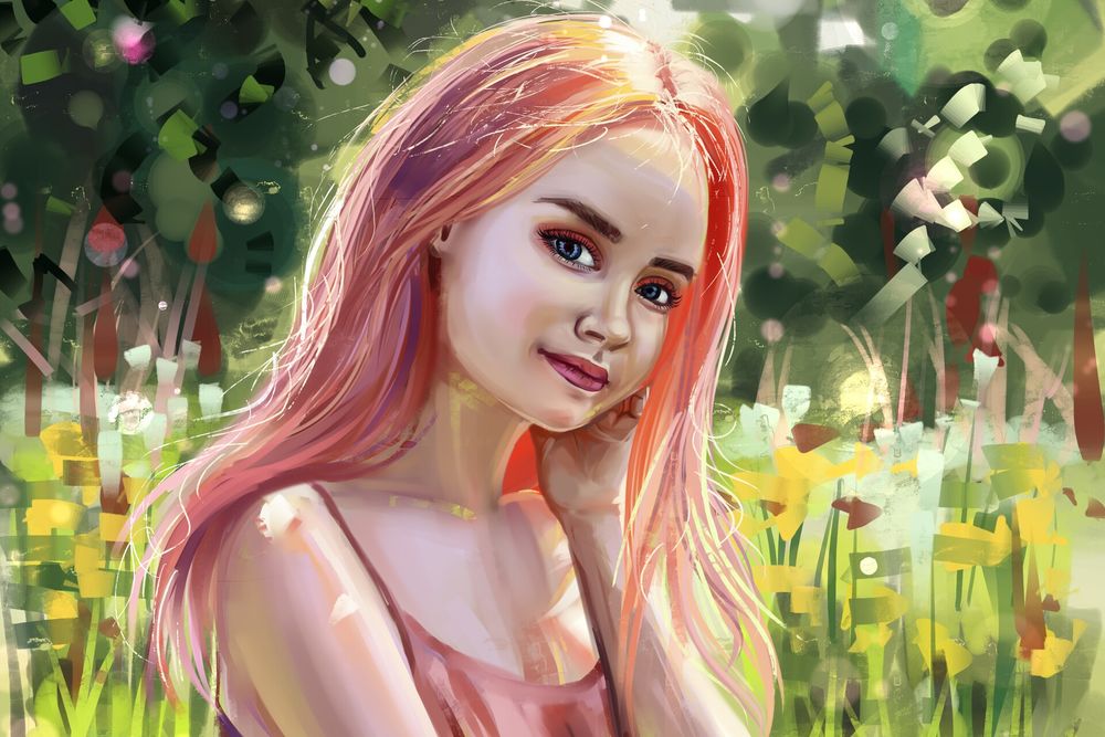 Обои для рабочего стола Девушка с розовыми волосами, by Polina 1NFIN1TY Cheliadinova