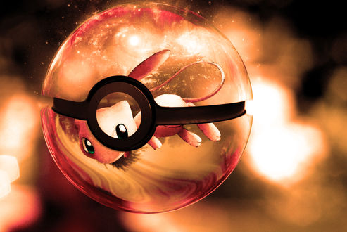 Обои на рабочий стол Mew / Мью внутри Pokeball / Покеболл из аниме Pokemon / Покемон, by wazzy88